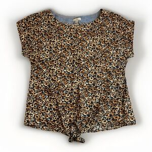 LL Bean Signature Top Linen Floral Short Sleeve Size Medium Tie Waist Sunflowers